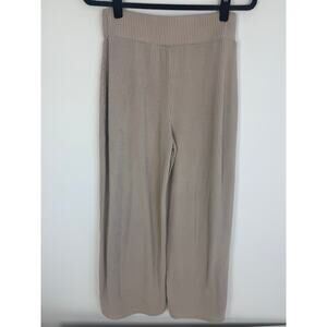 Zenana Womens Wide Leg Pull-On High Rise Rib Knit Beige Casual Pants Medium